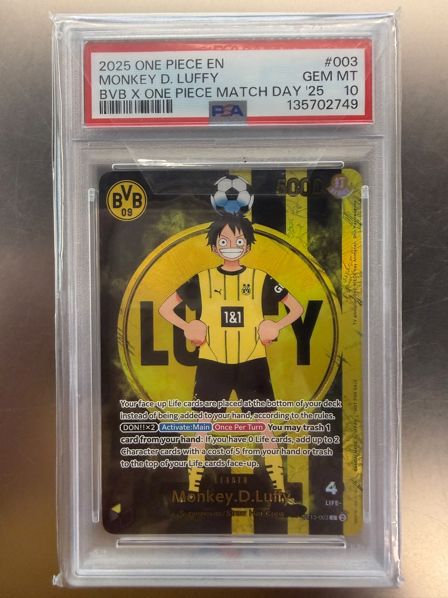 2025 航海王 x BVB 聯名 蒙其·D·魯夫 PSA 10 GEM MT 足球聯名卡