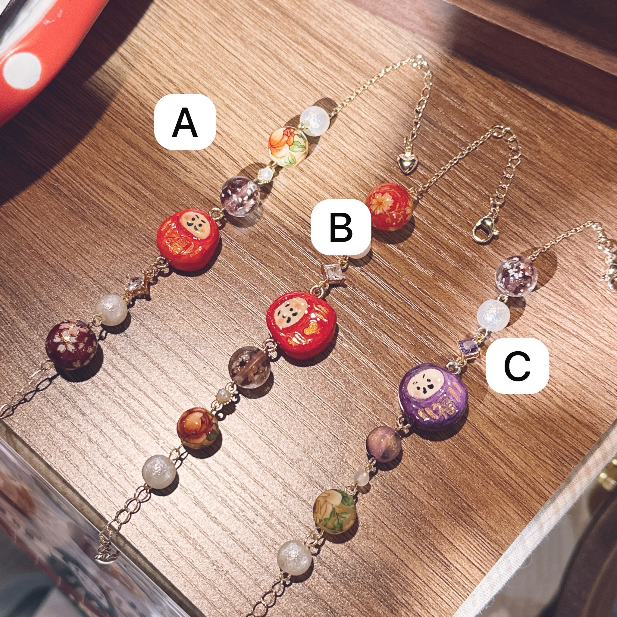 手繪 幸運達摩 14K包金手鏈 可調節