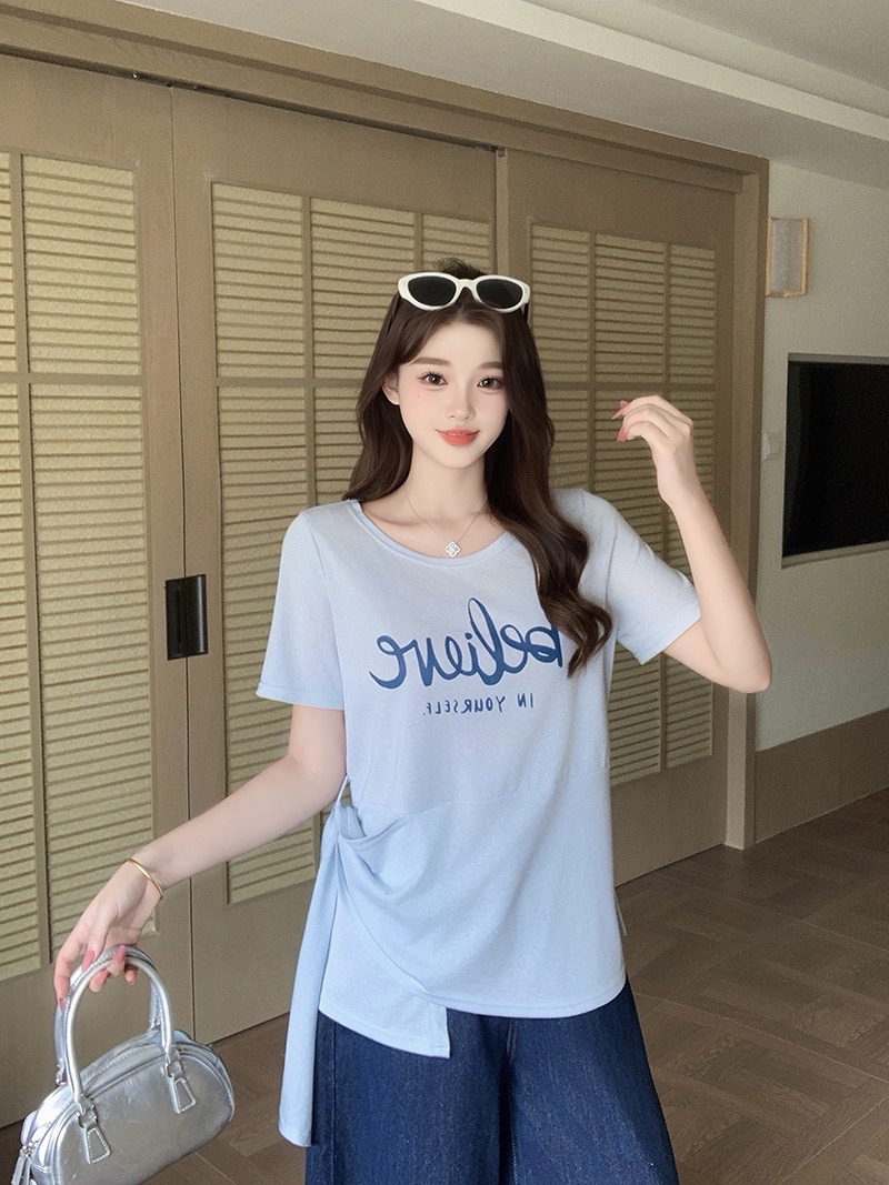 B311(24306) 韩版休闲风BELIEVE腰边穿带显瘦4色上衣