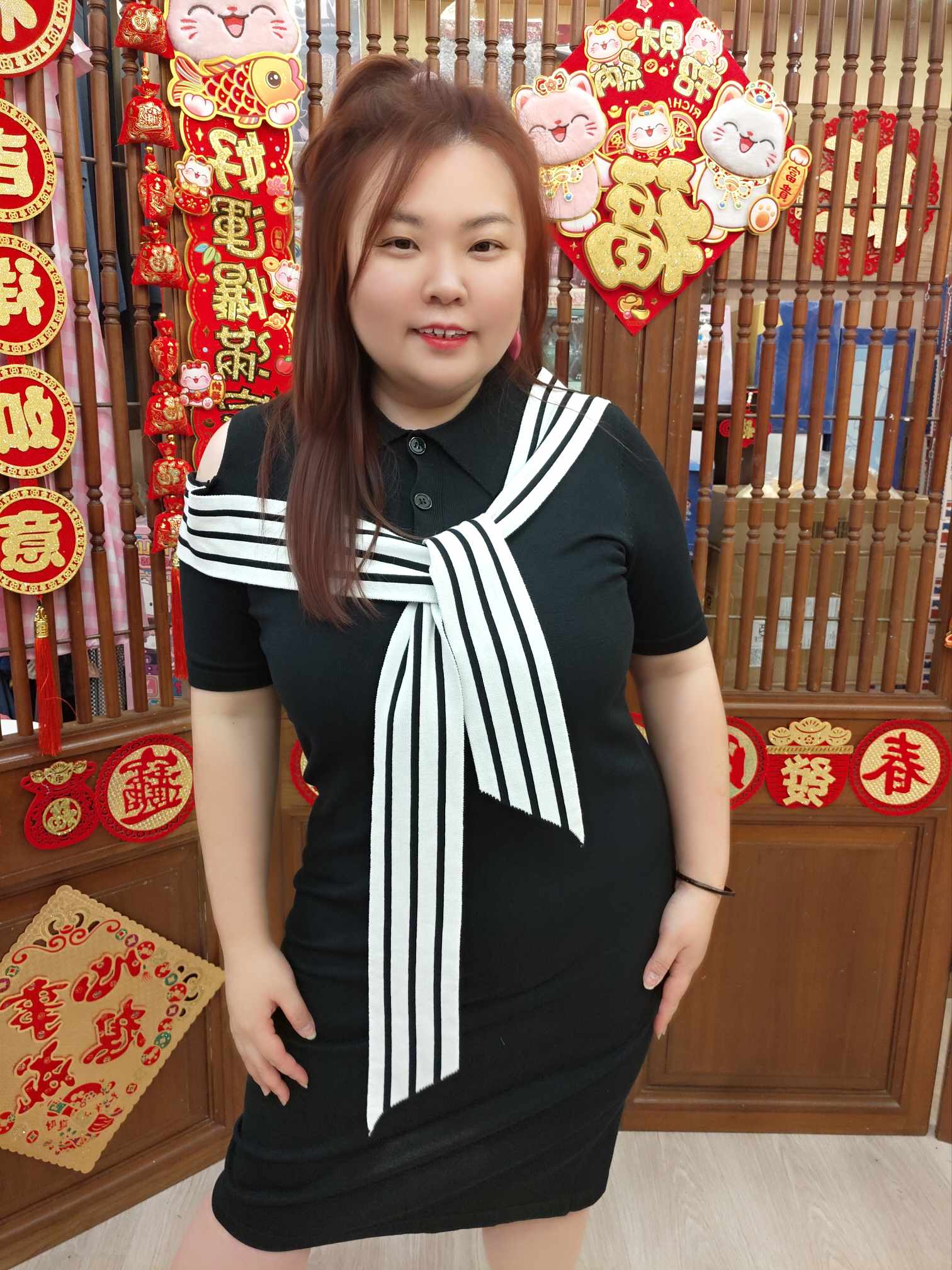 NBA23 YY543 假披巾针织有领连衣裙（胸围 100-130CM以内）