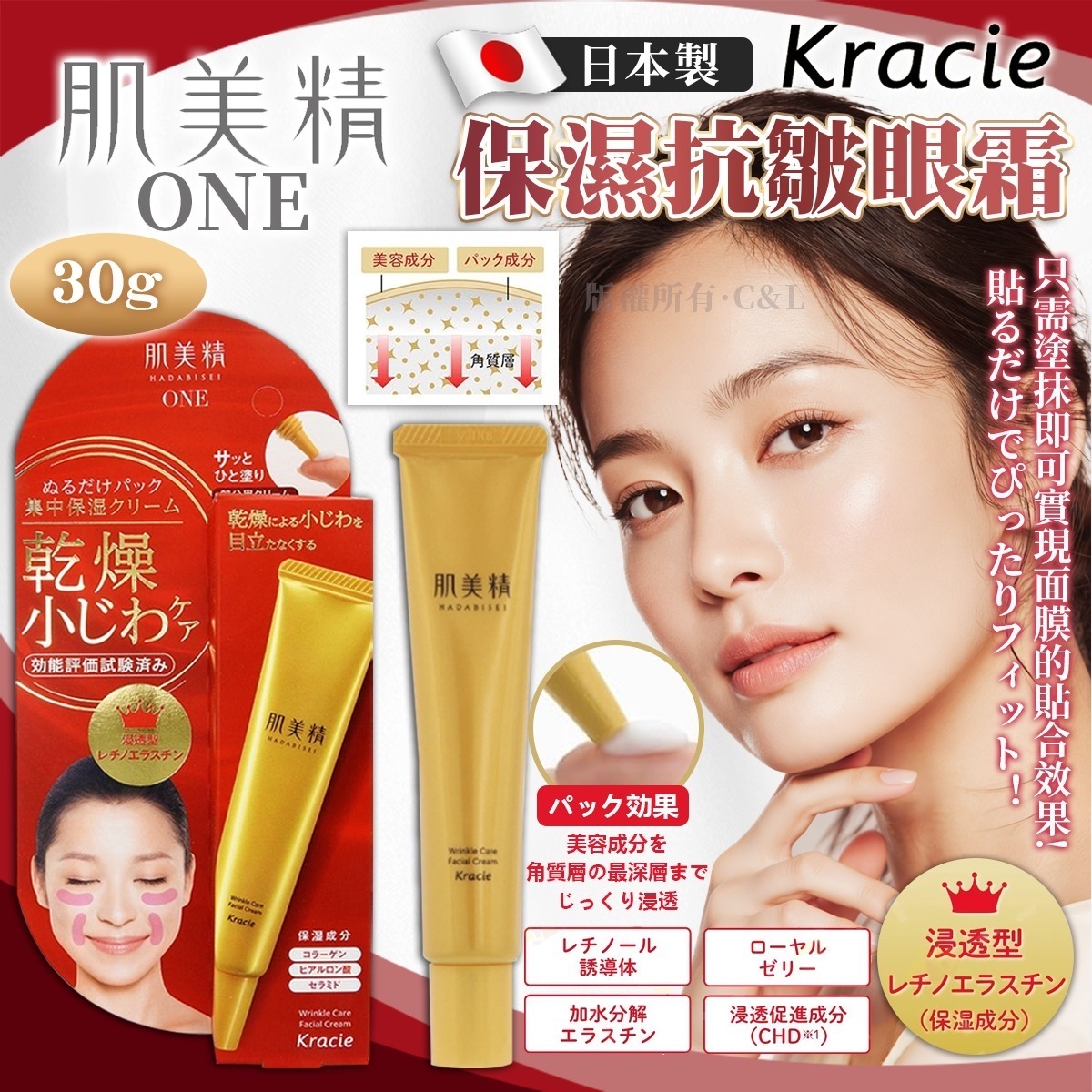 日本製 KRACIE 肌美精 ONE 保濕抗皺眼霜 30g