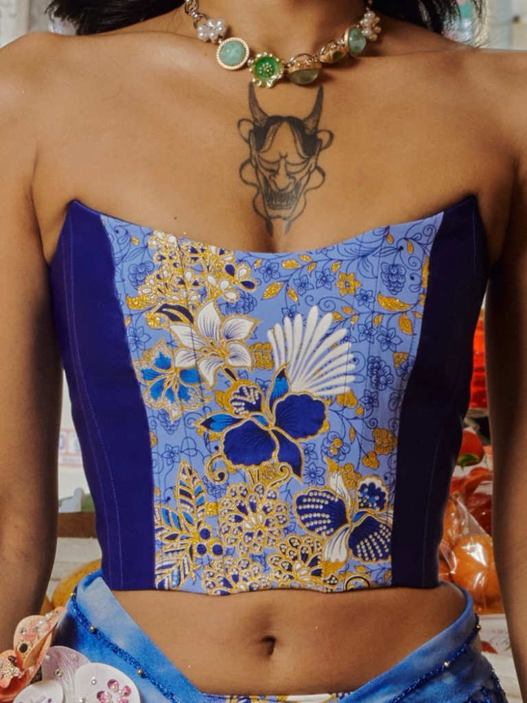 Celestine Reversible Corset and Mini Skirt in Royal Blue Batik