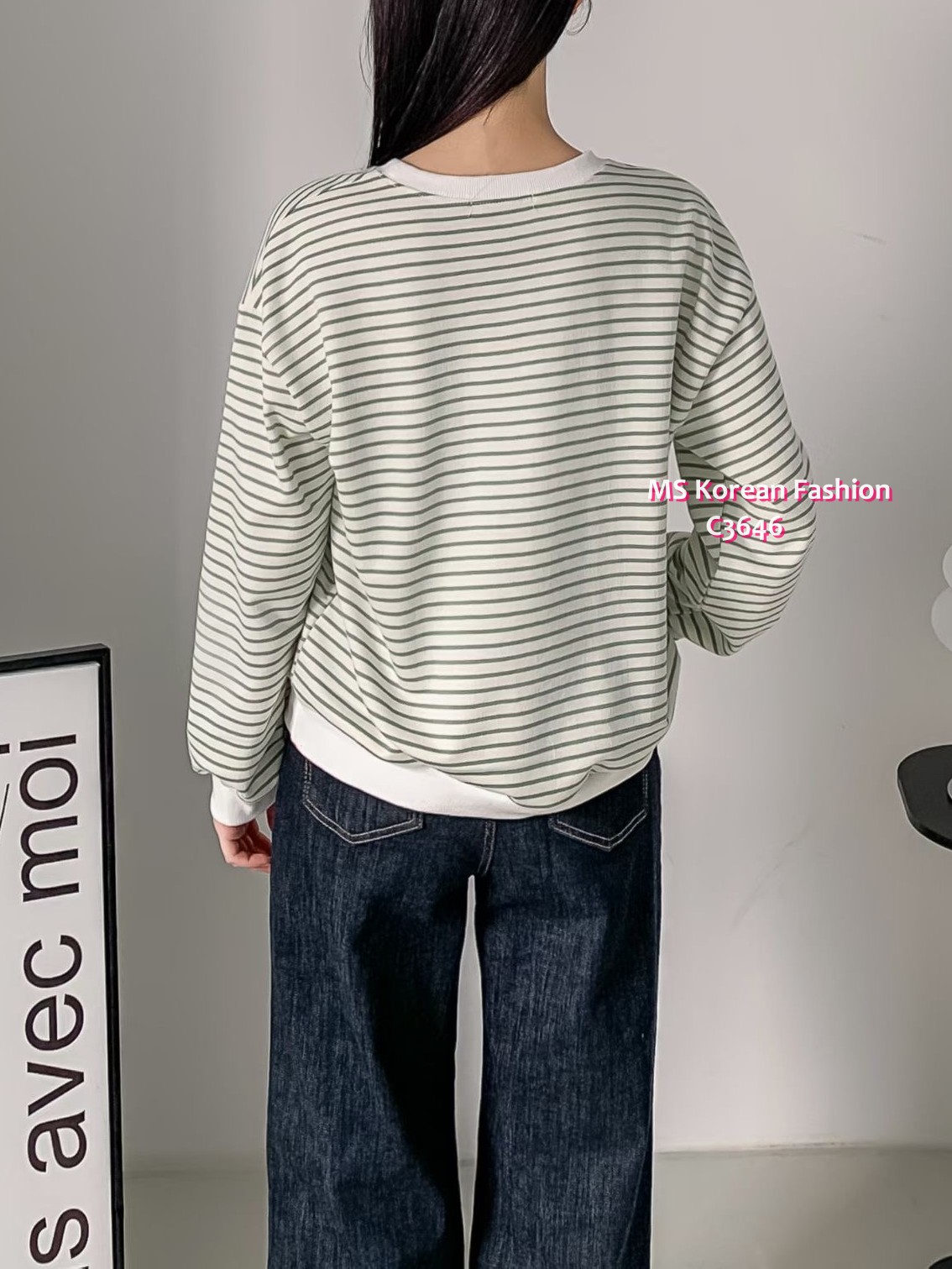 C3646 韓國🇰🇷靚色橫間字母print top