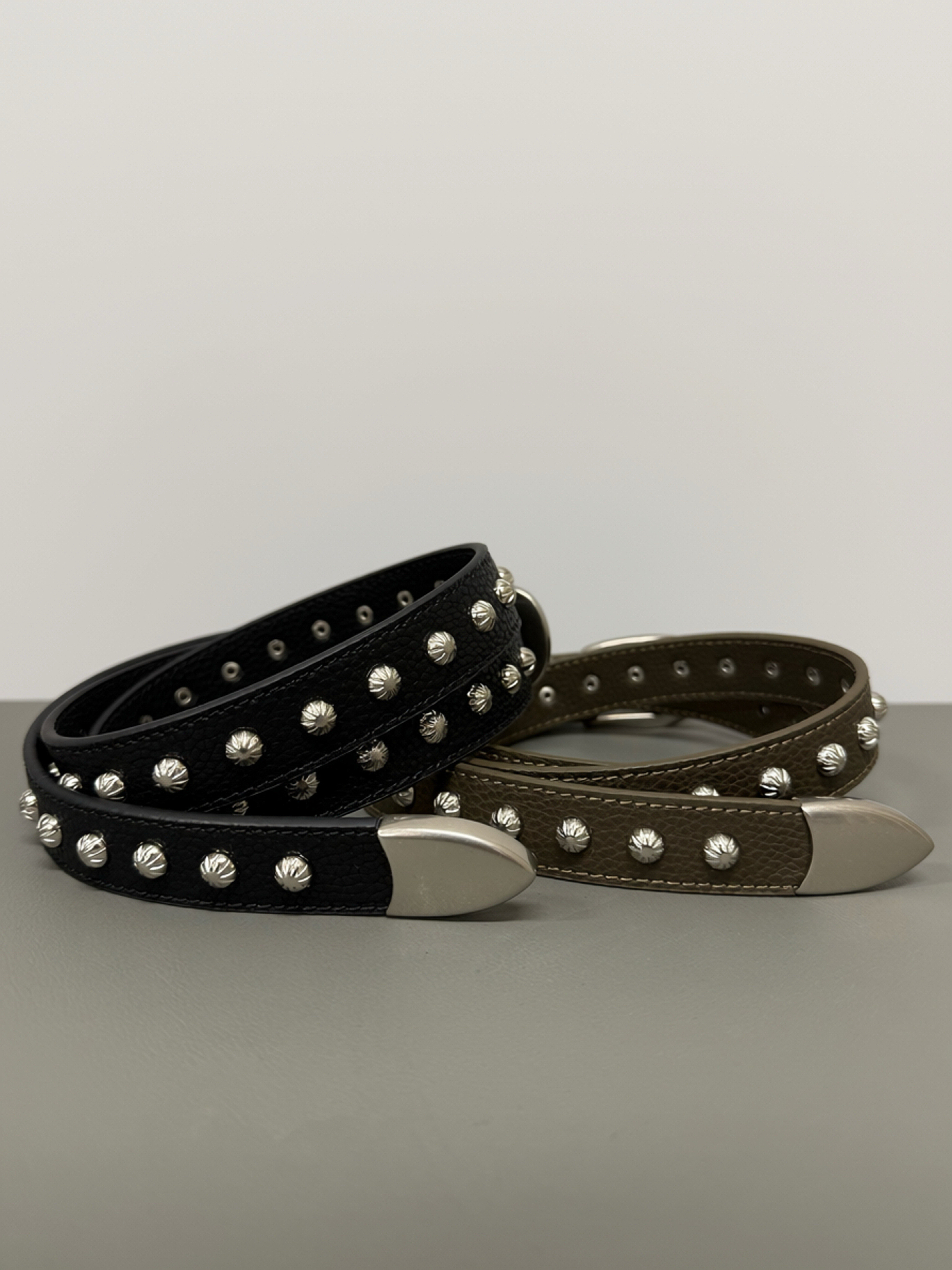 Studded Grain Leather Belt #be15