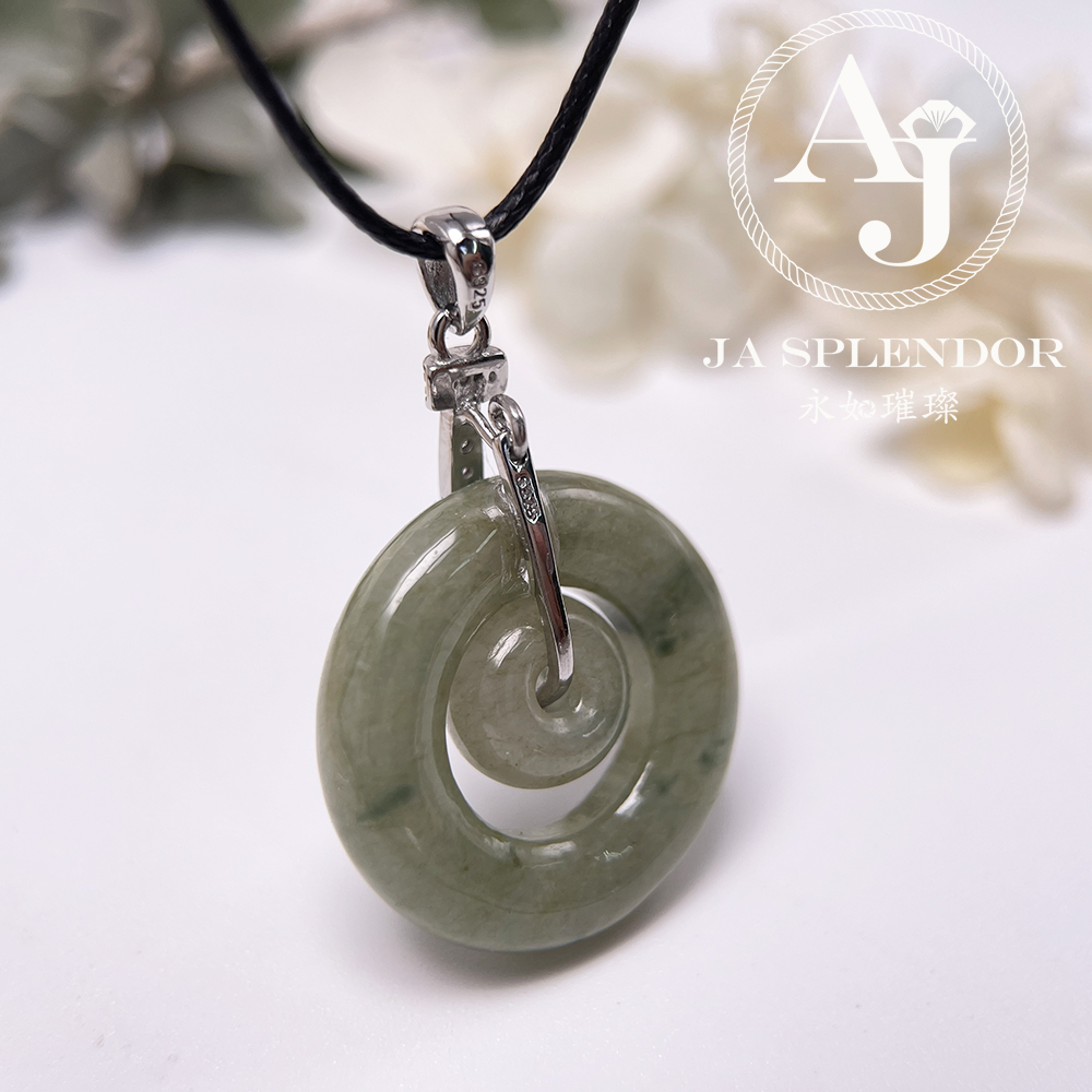 JN-2277 天然翡翠A玉 飄綠子母甜甜圈平安扣吊墜